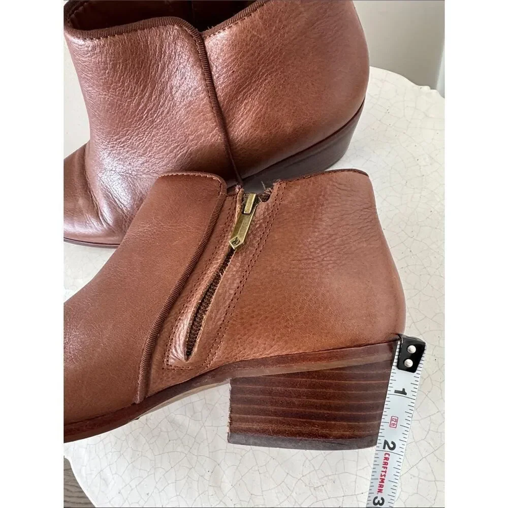 Sam Edelman PETTY Women's Brown Leather Ankle Boots Classic Side-Zip Size 9 EUC